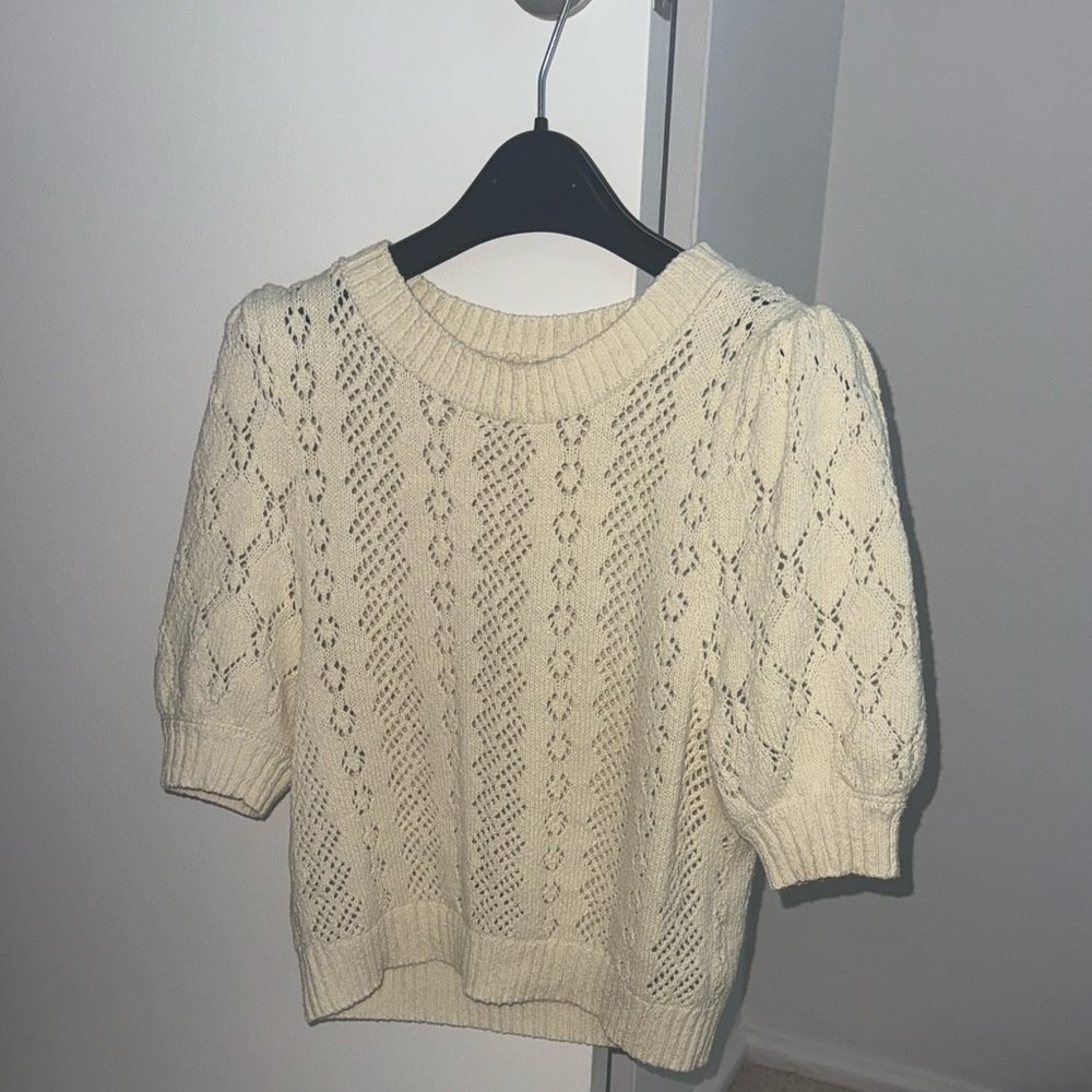 Free People Cream Textured Knit Sweater